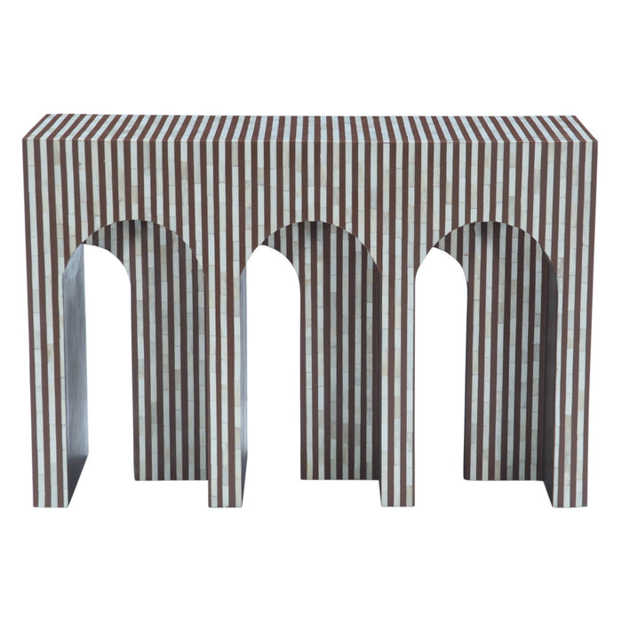 Alexandria Arched Console Table with Bone Inlay Stripes - World Interiors