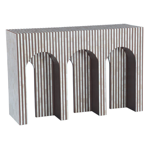 Alexandria Arched Console Table with Bone Inlay Stripes - World Interiors