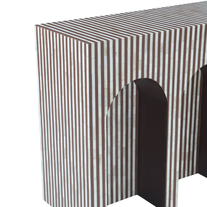 Alexandria Arched Console Table with Bone Inlay Stripes - World Interiors