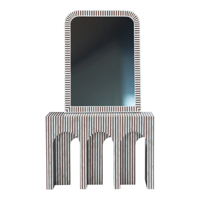 Alexandria Mirror Frame in Brown and White Striped Pattern - World Interiors