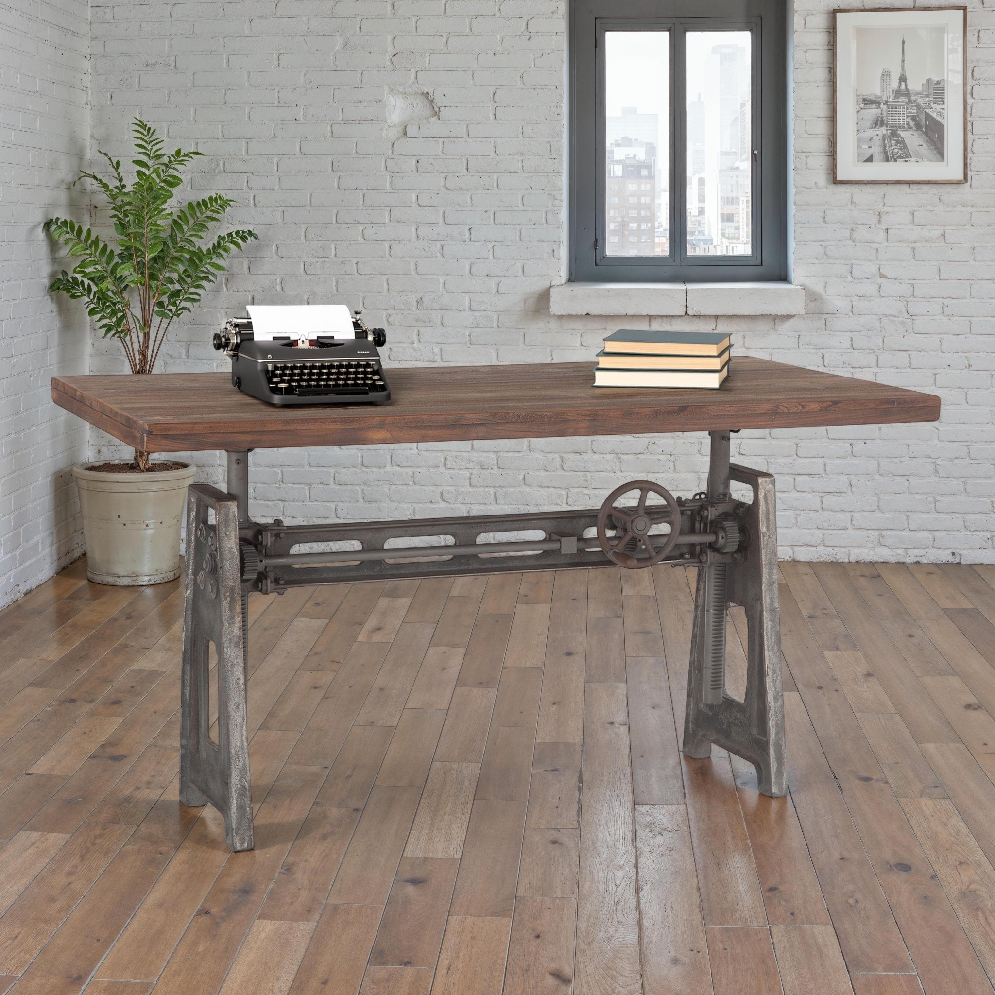 Artezia Recycled Teak Industrial Crank Desk - World Interiors