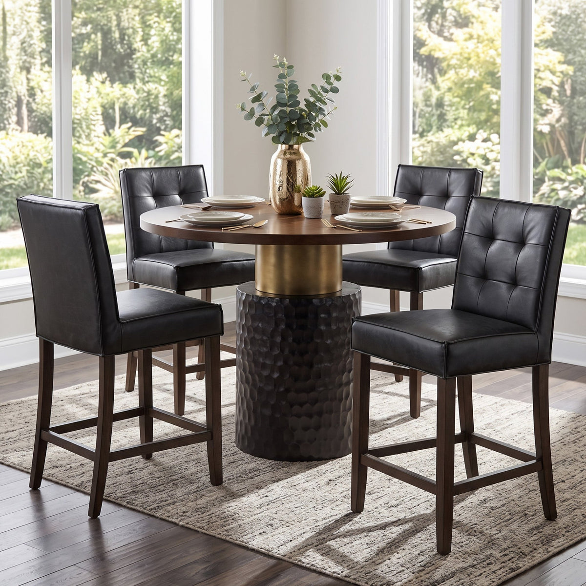 Aven Counter Chair in Black Leather - World Interiors