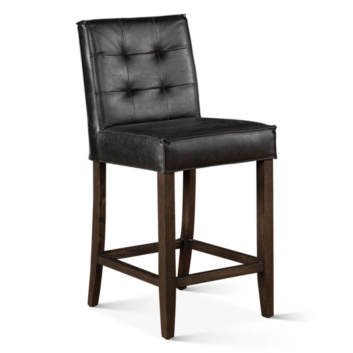 Aven Counter Chair in Black Leather - World Interiors