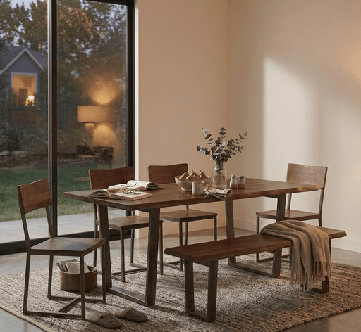 Belfrie 6 - Piece Live Edge Dining Set (72" Table + 4 Chairs + Bench) - World Interiors