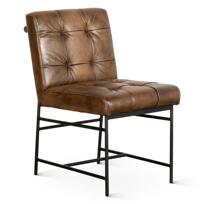 Brisbane 19" Stockton Leather Dining Chair in Antique Whiskey - World Interiors