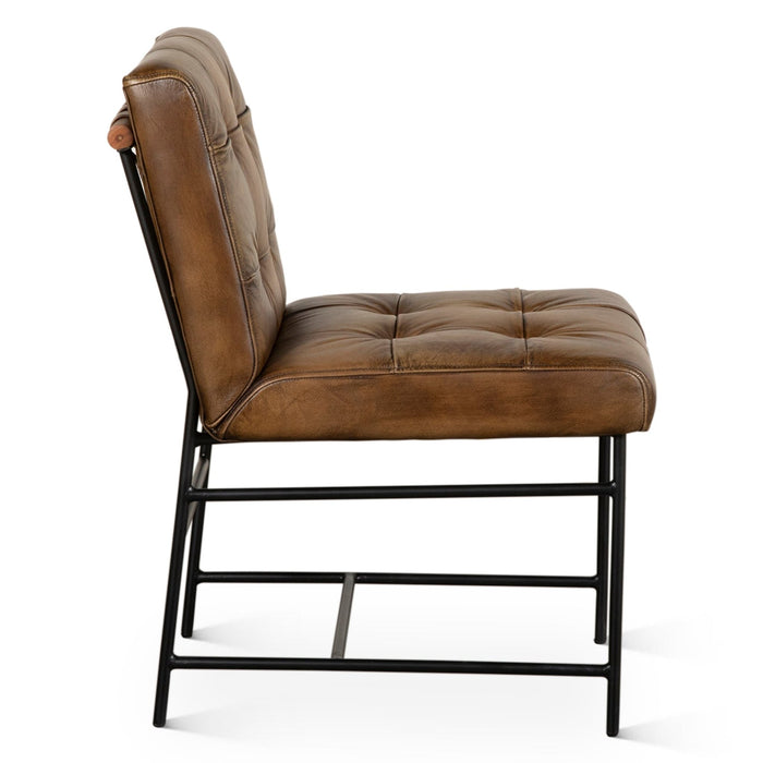 Brisbane 19" Stockton Leather Dining Chair in Antique Whiskey - World Interiors