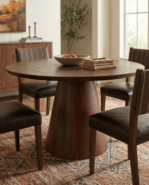 Calabasas 54" Modern Round Dining Table in Toffee Nut - World Interiors