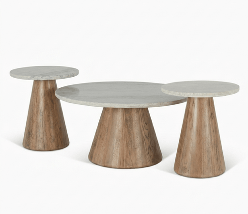Caldera 3 - Piece Marble Accent Table Set (Coffee Table + 2 Side Tables) - World Interiors
