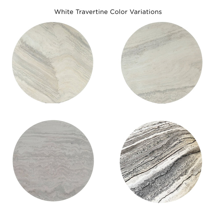 White travertine color variations showing natural stone veining and tonal differences