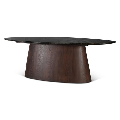 Caldera 90" Lava Marble Oval Dining Table with Dark Oak Base - World Interiors