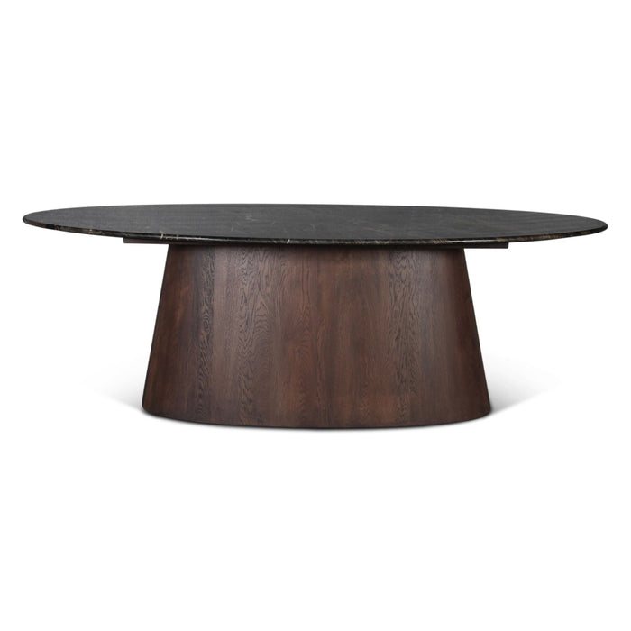 Caldera 90" Lava Marble Oval Dining Table with Dark Oak Base - World Interiors
