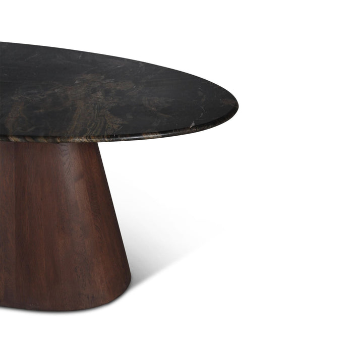 Caldera 90" Lava Marble Oval Dining Table with Dark Oak Base - World Interiors