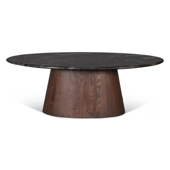 Caldera Lava Marble Oval Coffee Table with Dark Oak Base - World Interiors