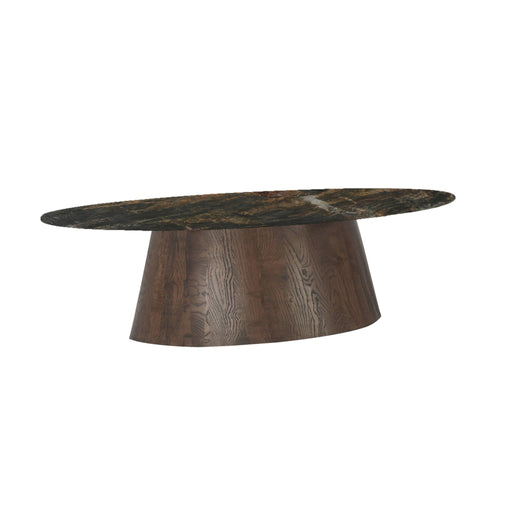 Caldera Lava Marble Oval Coffee Table with Dark Oak Base - World Interiors