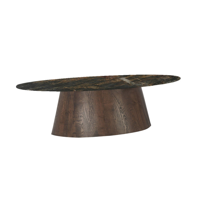 Caldera Lava Marble Oval Coffee Table with Dark Oak Base - World Interiors