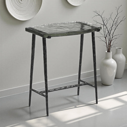 Calloway 17" Rustic Side Table with Glass Top - World Interiors