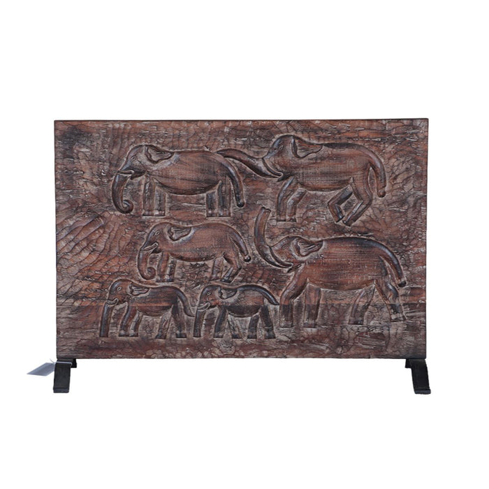 Carved Wood Panel on Iron Stand | Reclaimed Hand Finished