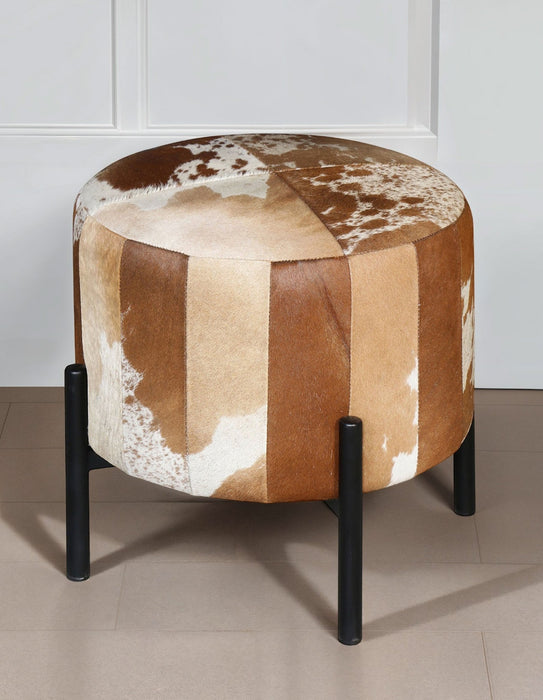 Charleston Brown Cowhide Stool - World Interiors