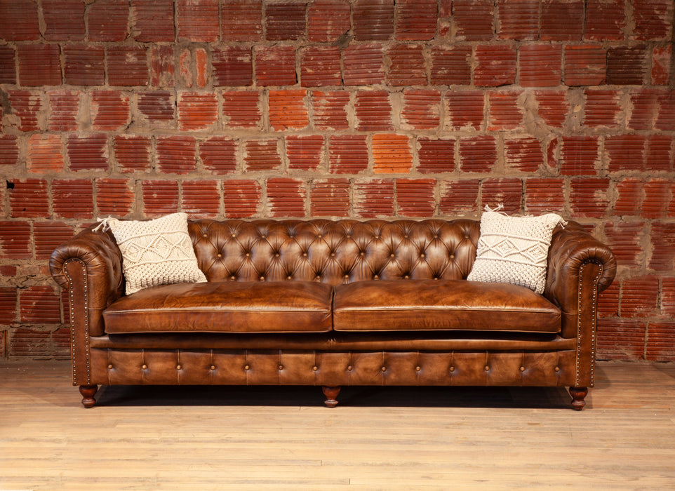 Brisben Chesterfield Sofa in Antique Whiskey Leather - World Interiors
