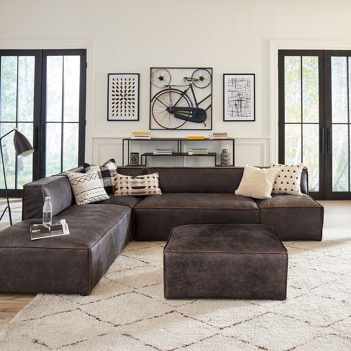 Chiavari Modular Sectional in Distressed Ebony Leather - World Interiors