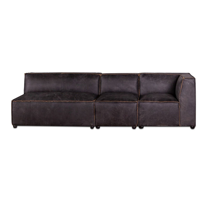 Chiavari Modular Sectional in Distressed Ebony Leather - World Interiors