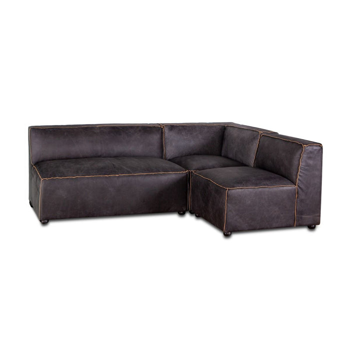 Chiavari Modular Sectional in Distressed Ebony Leather - World Interiors