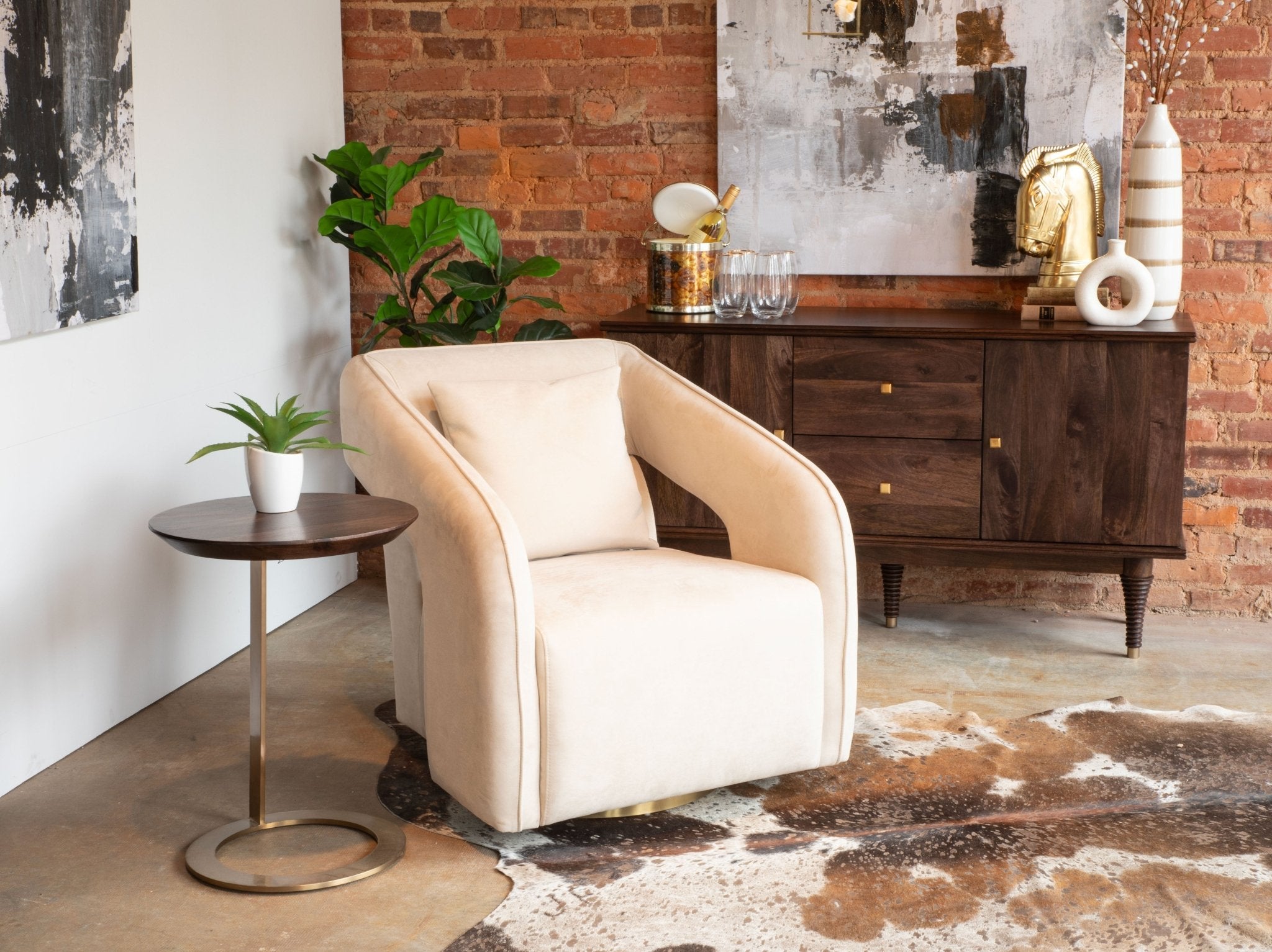 Dahlia Swivel Accent Chair in Beige Eco - Suede - World Interiors