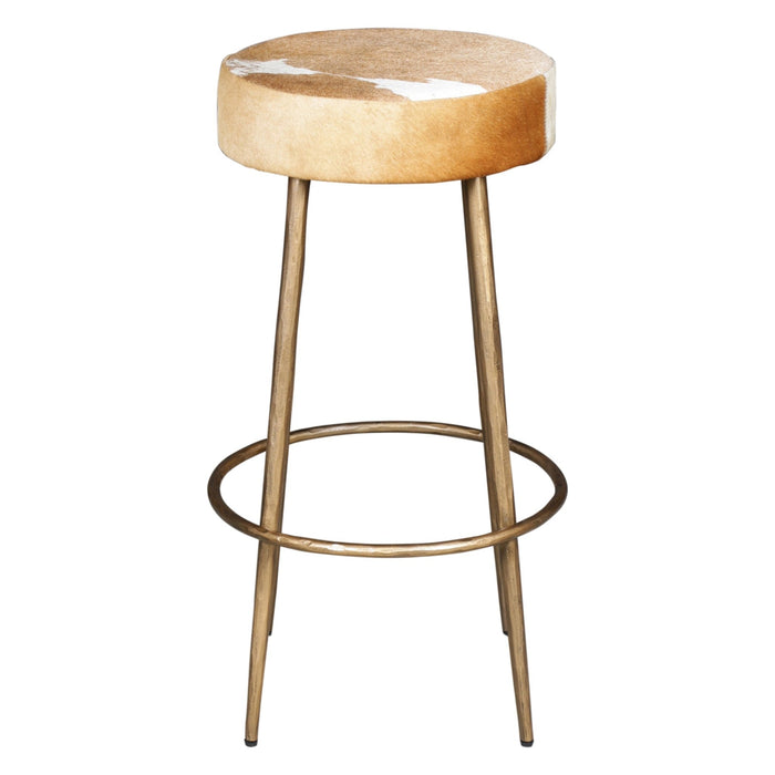 Dallas 15" Backless Bar Stool in Brown Hair on Hide with Antique Gold Legs - World Interiors