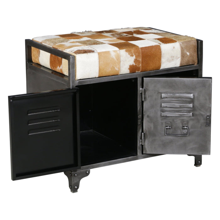 Dallas 23" Small Brown Hair on Hide Reclaimed Locker Bench - World Interiors