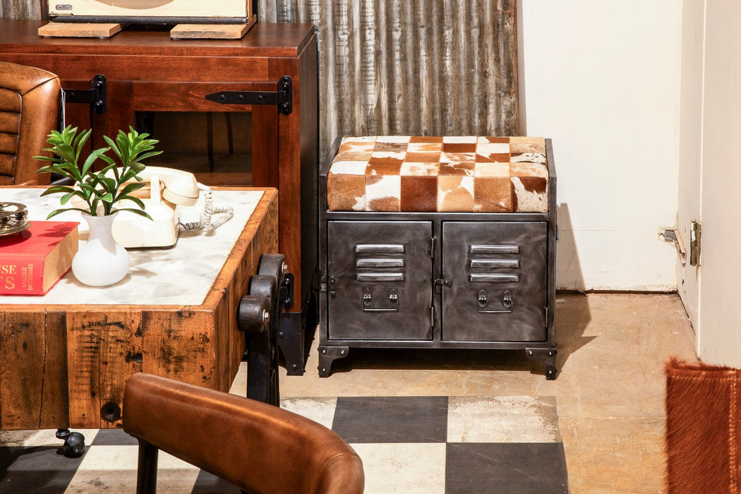 Dallas 23" Small Brown Hair on Hide Reclaimed Locker Bench - World Interiors