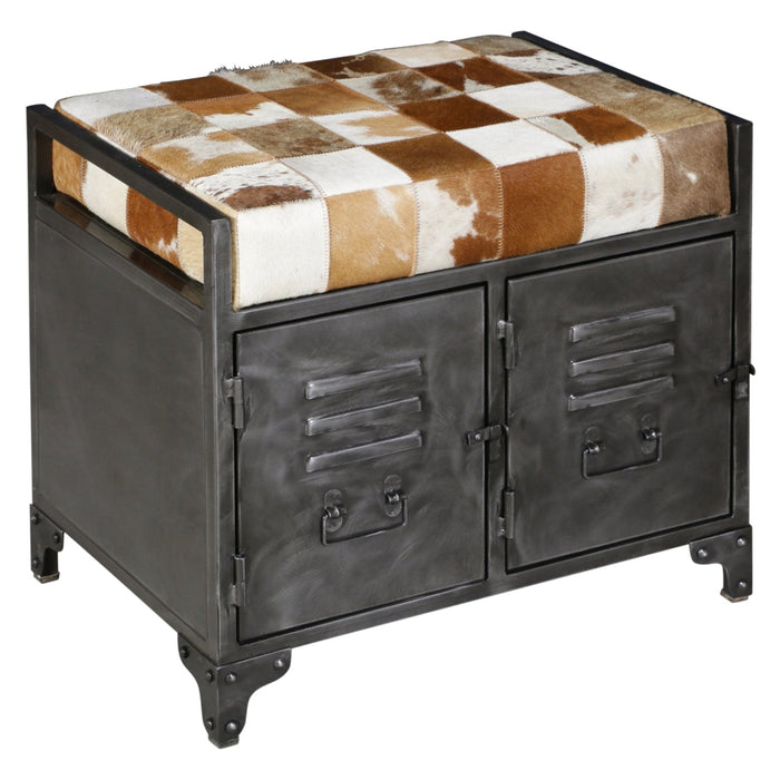 Dallas 23" Small Brown Hair on Hide Reclaimed Locker Bench - World Interiors
