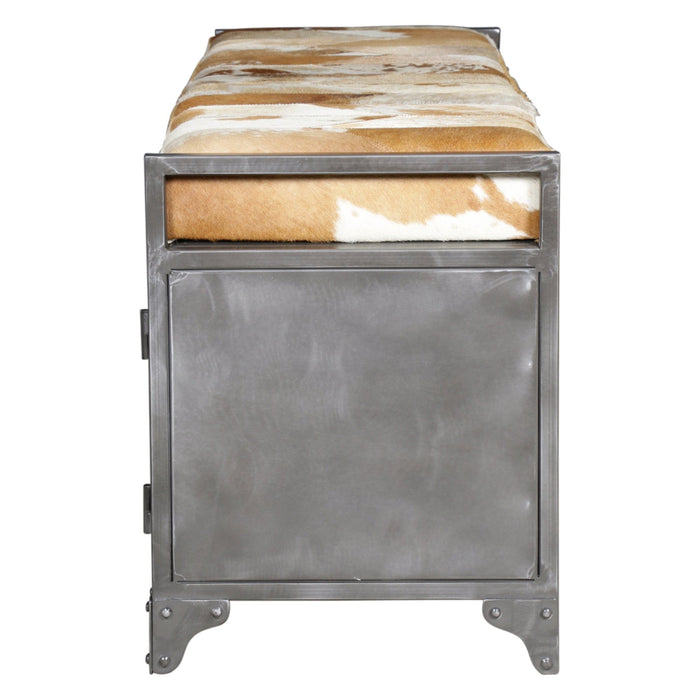 Dallas 47" Large Brown Hair on Hide Reclaimed Locker Bench - World Interiors
