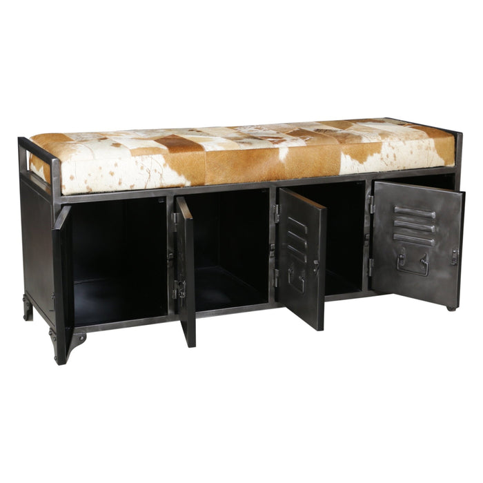 Dallas 47" Large Brown Hair on Hide Reclaimed Locker Bench - World Interiors