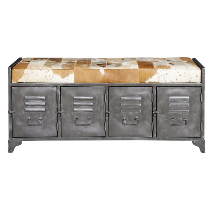 Dallas 47" Large Brown Hair on Hide Reclaimed Locker Bench - World Interiors