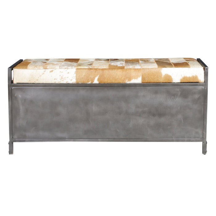 Dallas 47" Large Brown Hair on Hide Reclaimed Locker Bench - World Interiors
