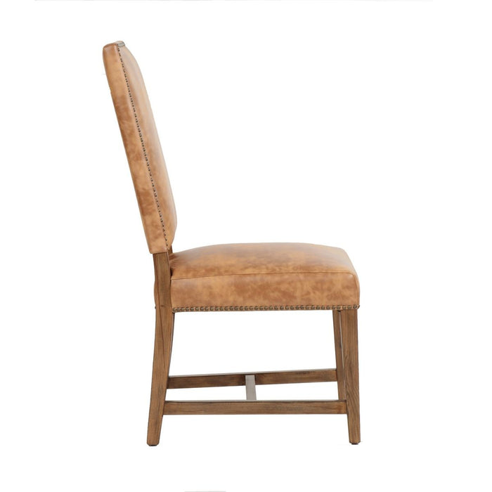Dani High Back Formal Dining Chair in Chestnut Leather - World Interiors