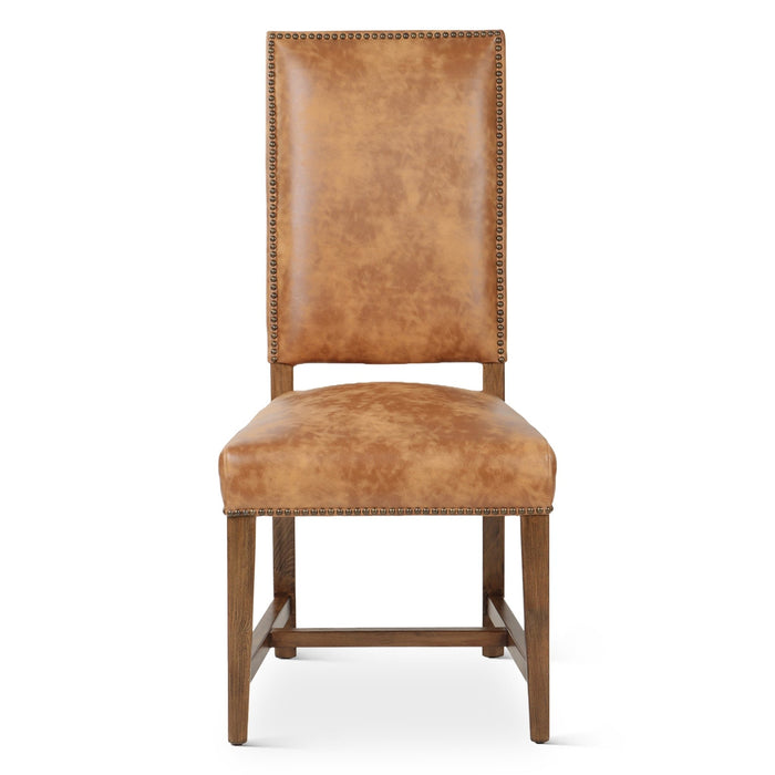 Dani High Back Formal Dining Chair in Chestnut Leather - World Interiors