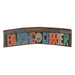 Reclaimed wood art panel with bold multicolor hand-painted folk art lettering and Ganesha medallion, curved silhouette