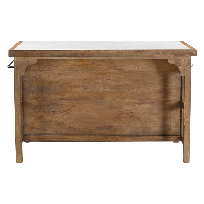 Delmar 58" Kitchen Island Table with White Marble Top and Natural Mango Base - World Interiors
