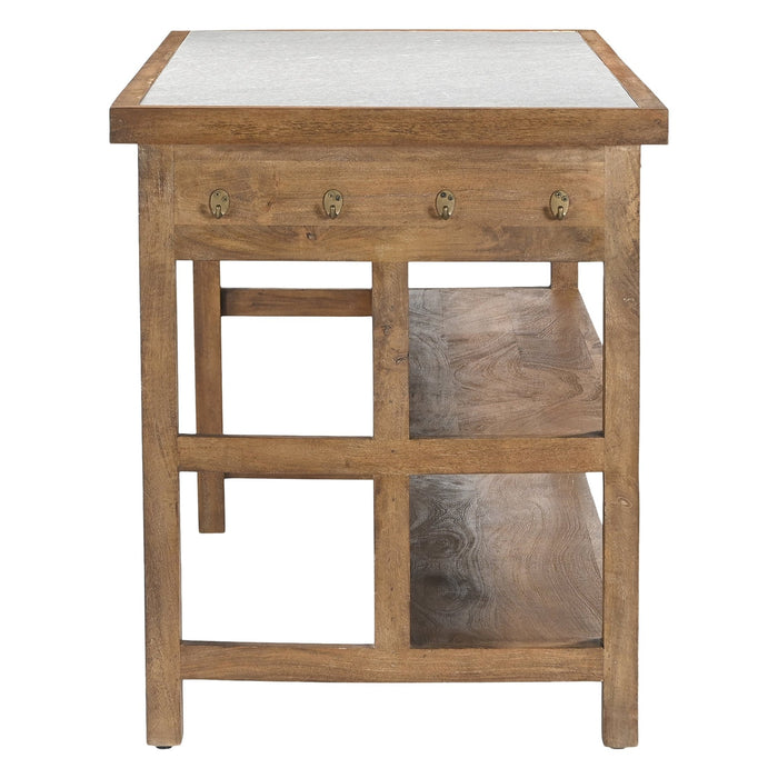 Delmar 58" Kitchen Island Table with White Marble Top and Natural Mango Base - World Interiors