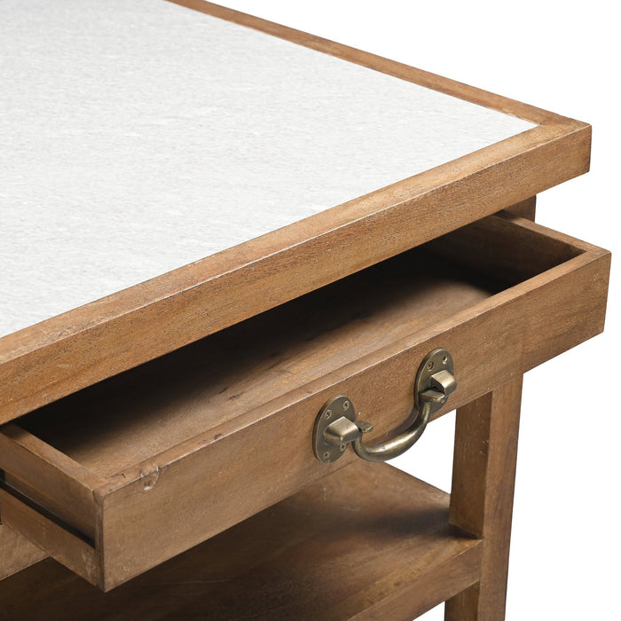 Delmar 58" Kitchen Island Table with White Marble Top and Natural Mango Base - World Interiors