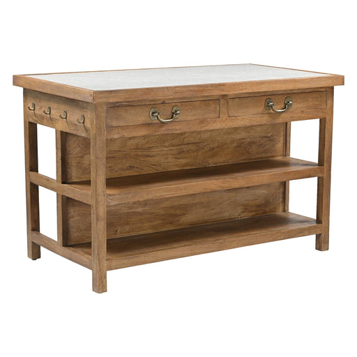 Delmar 58" Kitchen Island Table with White Marble Top and Natural Mango Base - World Interiors