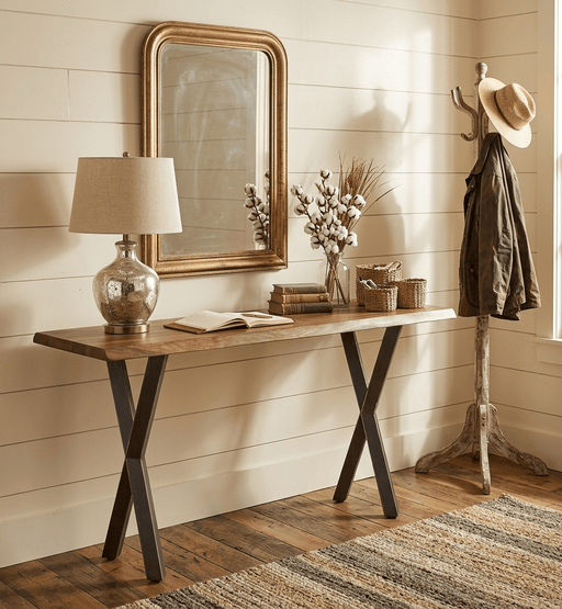 Elliston 58" Live Edge Sheesham Wood and Iron Console Table - World Interiors