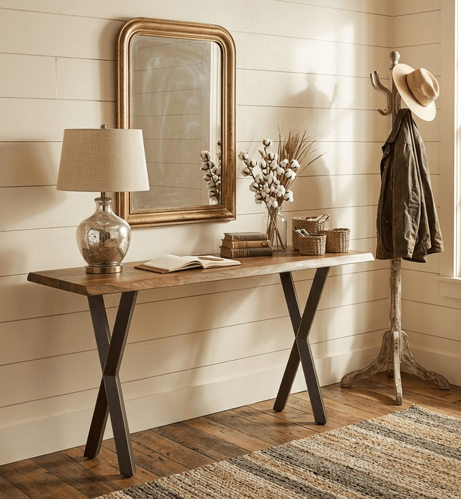 Elliston 58" Live Edge Sheesham Wood and Iron Console Table - World Interiors