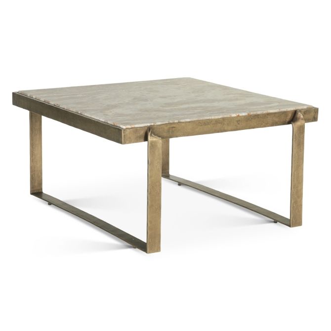 Rhodes Industrial Marble Coffee Table with Antique Brass - World Interiors