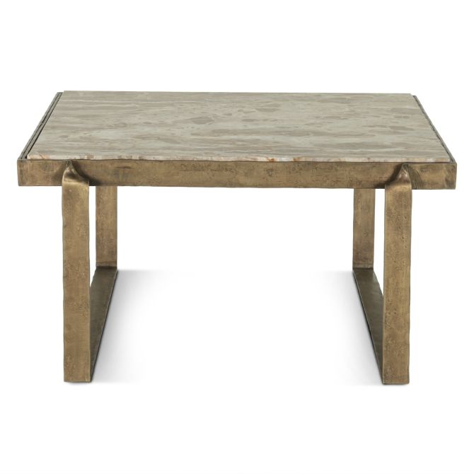 Rhodes Industrial Marble Coffee Table with Antique Brass - World Interiors