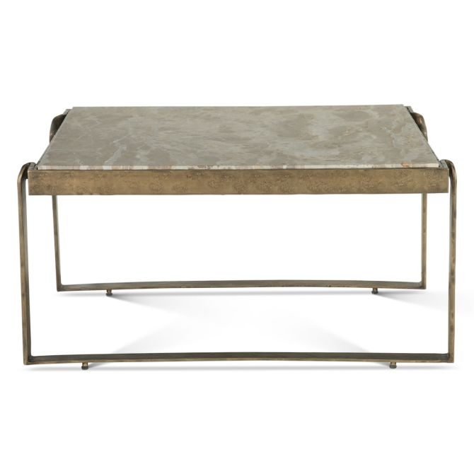 Rhodes Industrial Marble Coffee Table with Antique Brass - World Interiors