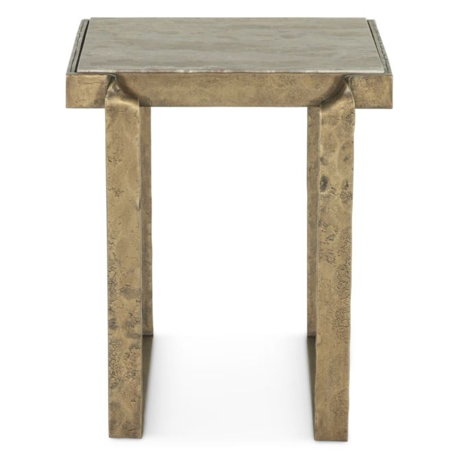 Rhodes Industrial Marble Side Table with Antique Brass - World Interiors