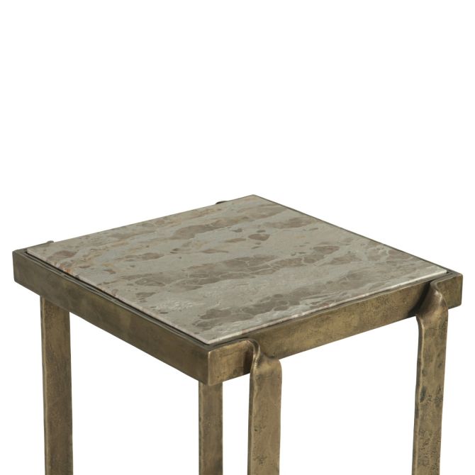 Rhodes Industrial Marble Side Table with Antique Brass - World Interiors