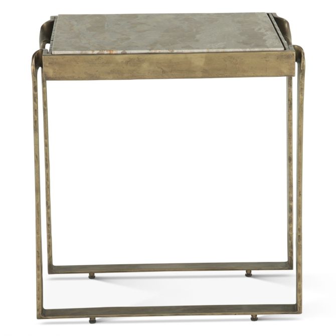 Rhodes Industrial Marble Side Table with Antique Brass - World Interiors